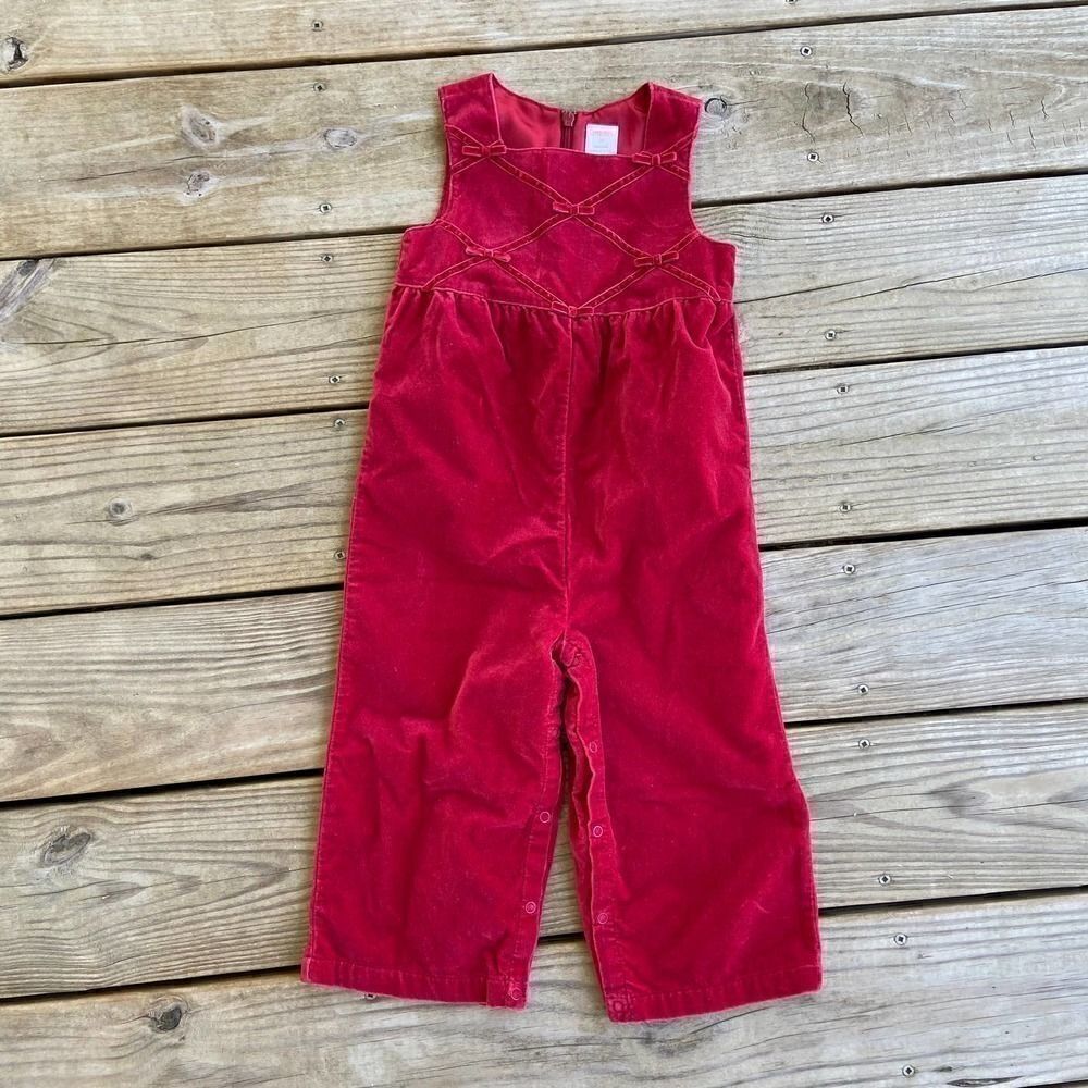 Gymboree Cranberry Red Velvet Overall Jumpsuit 2T